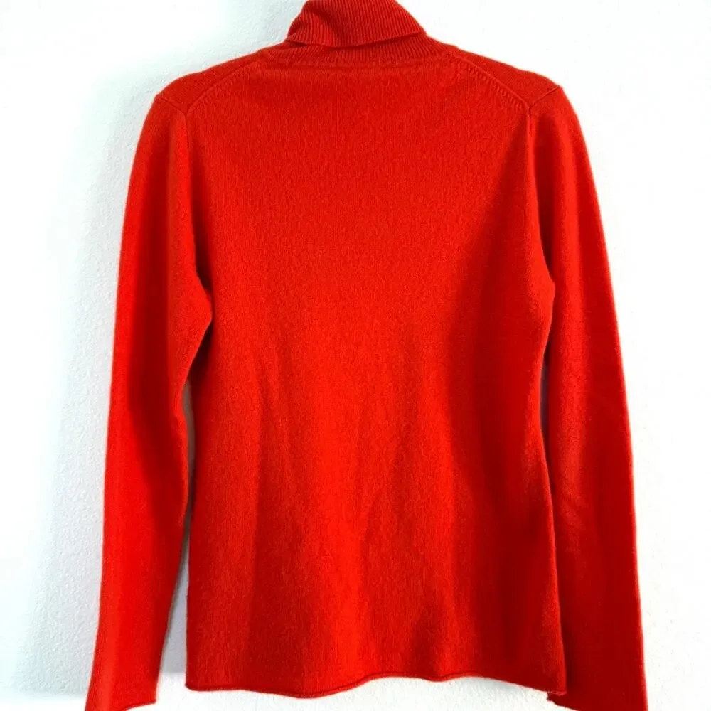 J Crew Deep Orange Turtleneck Sweater Cashmere Blend Size‎ XS capsule wardrobe
